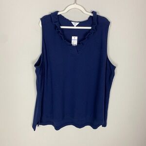 Crown & Ivy Curvy Ribbed Tank Top Blue Womens 4X Ruffle V Neck Sleeveless NWT